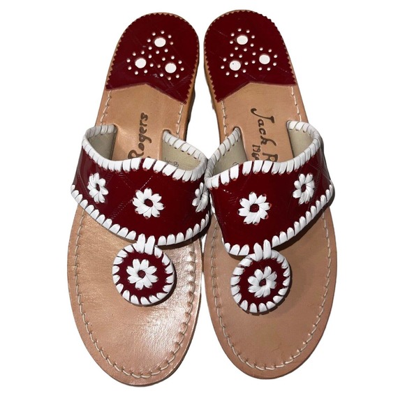 Jack Rogers Palm Beach Navajo Flat Sandals Dark Red White Women’s Size 8 Slides - Picture 2 of 7